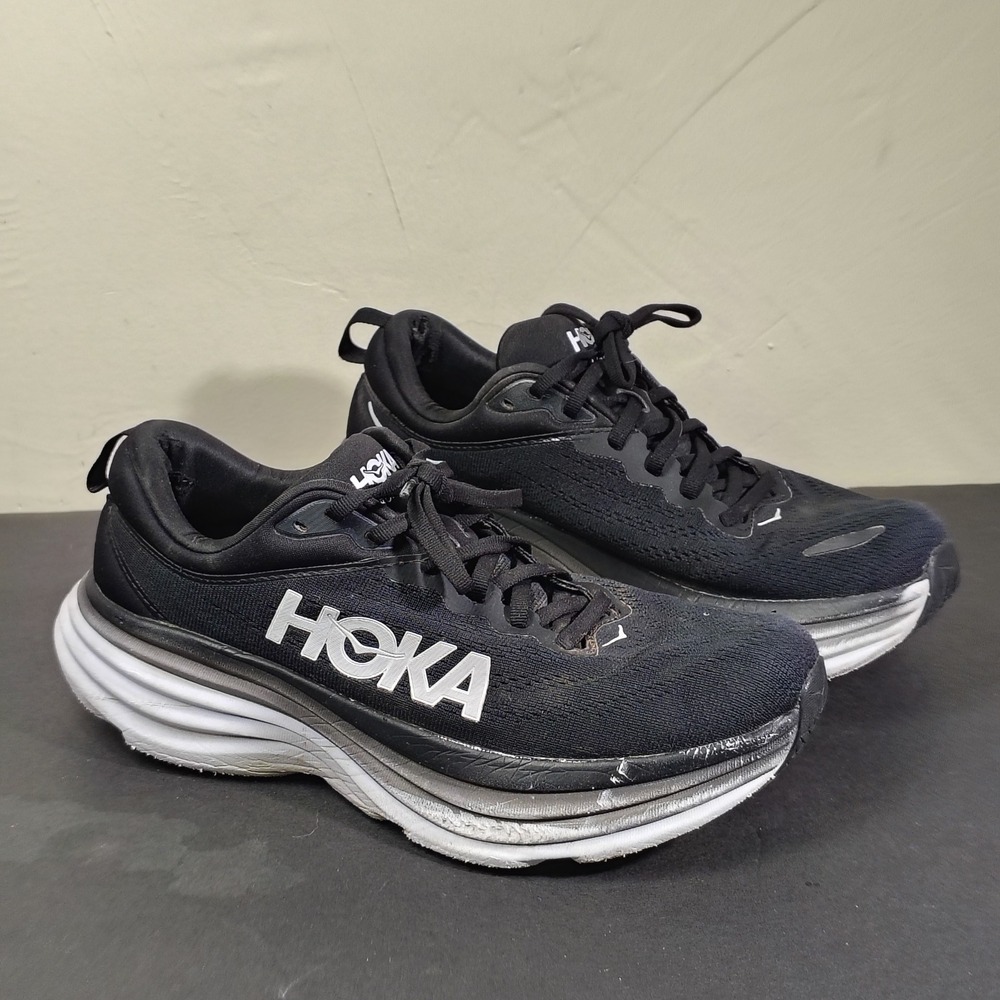 Hoka Bondi 8 Women Size 10 Black White 1127952 Mesh Running Shoes No Insoles